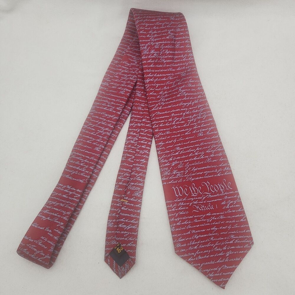 Tie Red Gray Lettering Constitution Pure Silk Necktie USA Made Josh Bach 58"